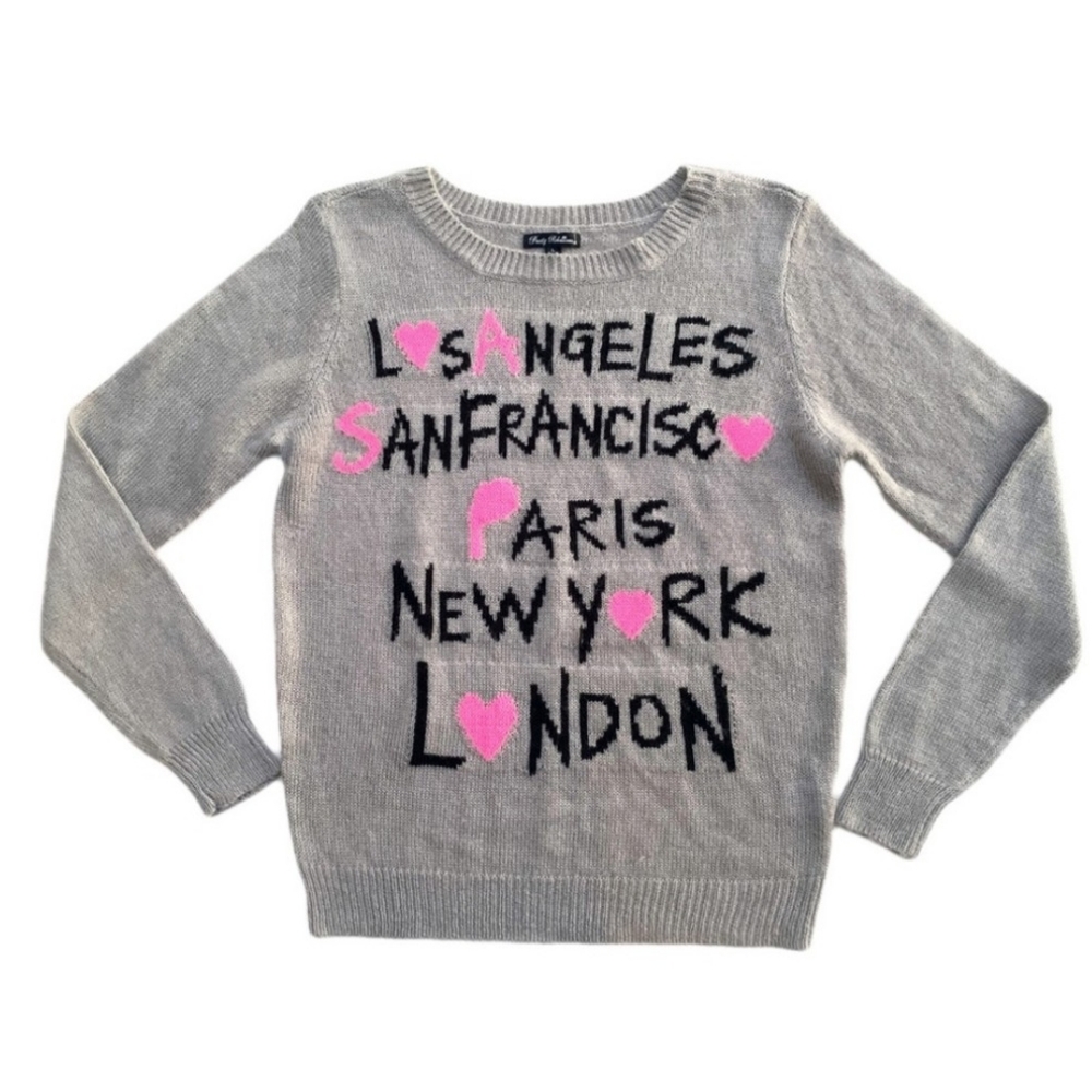 Pretty Rebellious Nite Out Popular Main Travel Cities Spell Out Script Sweater L